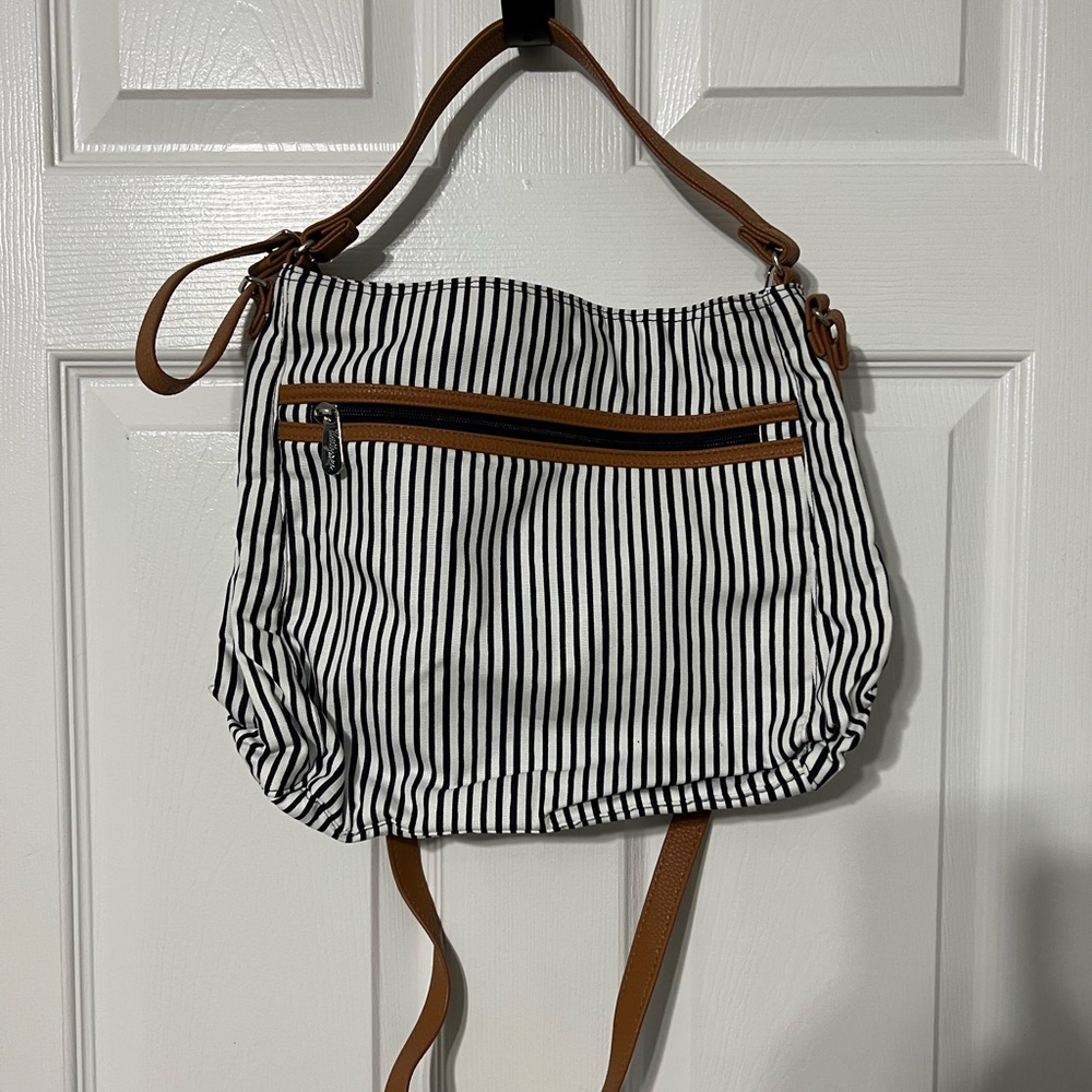Thirty One Navy Blue and White (W/ Tan Straps) CrossBody